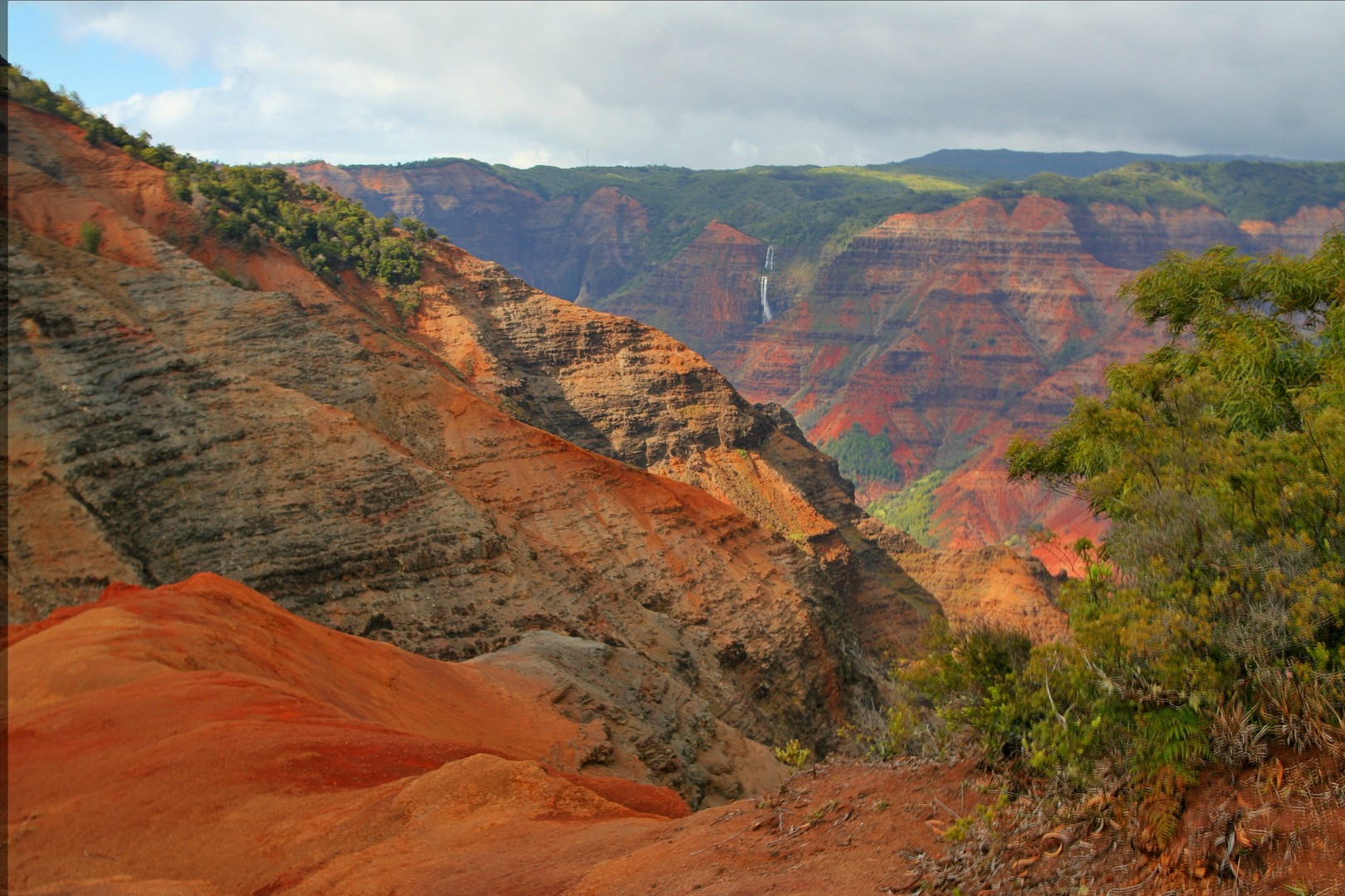 Waimea-Canyon mit Wasserfall